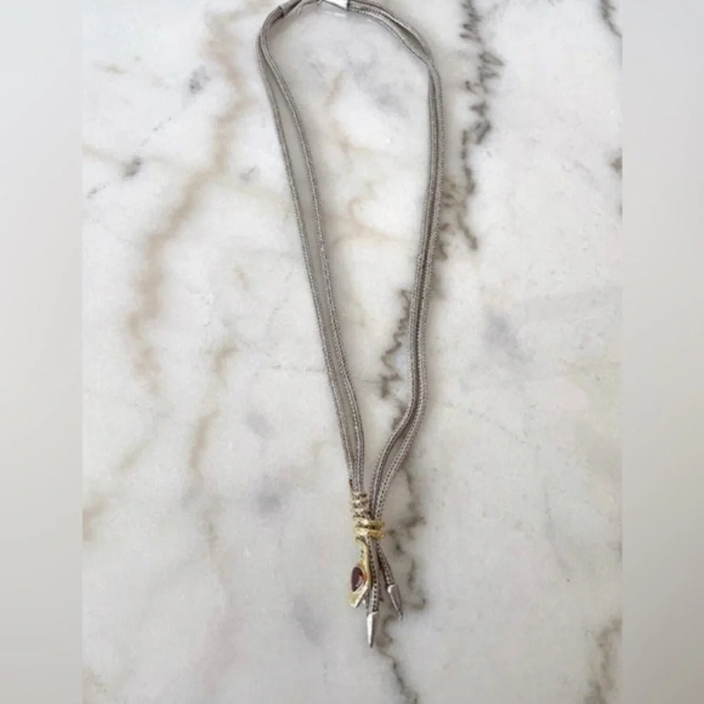 Handcrafted Bali Spiral Snake Necklace-Sterling Silver, Garnet & 22K Gold Accent